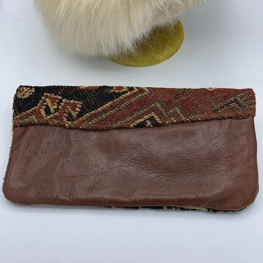 Milton Hefling NY Vintage Tapestry Leather Creation Suede Embroidery Clutch Bag